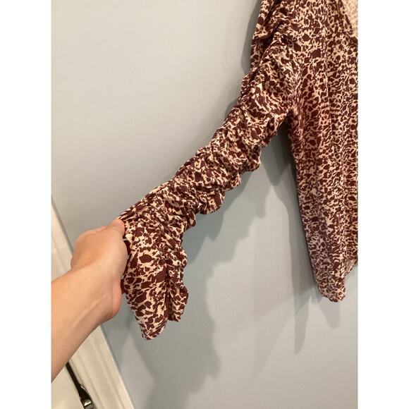 Nation Ltd Renee Shirred Sleeve V-Neck Size XL Pima Cotton Red Preppy Classic - Picture 9 of 13